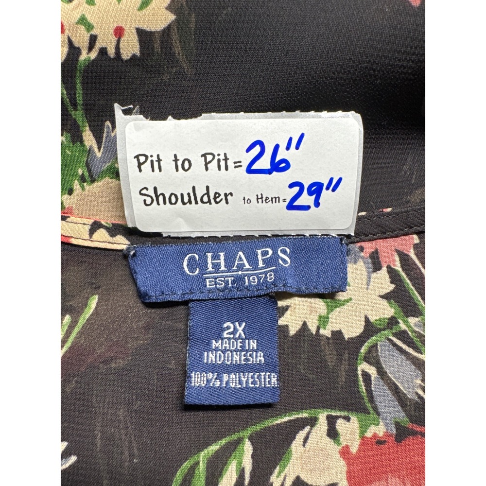 Chaps Floral Ruffle Blouse Sheer Top Elegant Party Black Pink 2X - Picture 2 of 7